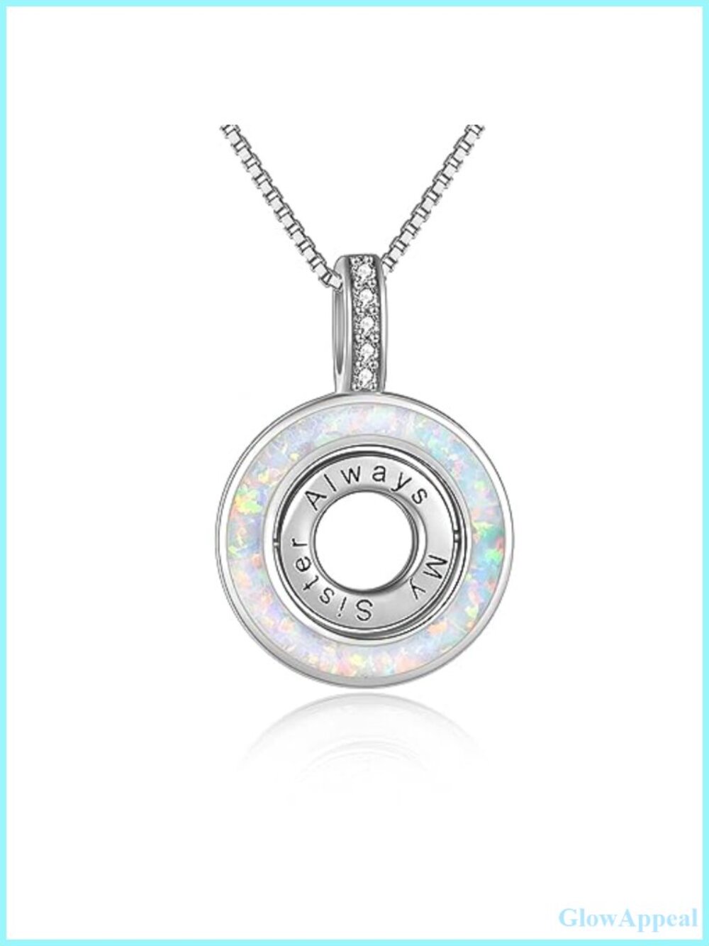 925 Sterling Silver Sister Pendant Necklace Opal 18+2" Box Chain